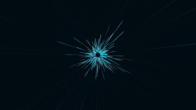 Blue and red lines radiate outward from a central point in a dark background