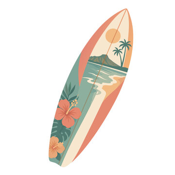 hawaii themed surf board vector illustration