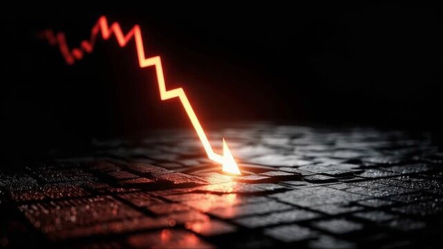 A stark, glowing red arrow plunges downwards against a dark, textured background, symbolizing economic decline, financial crisis. ..Created with Generative AI, not depicting real subjects.