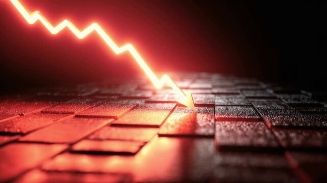 A glowing red graph line plummets downwards, symbolizing financial crisis, economic recession, or a sharp decline in market value. ..Created with Generative AI, not depicting real subjects.