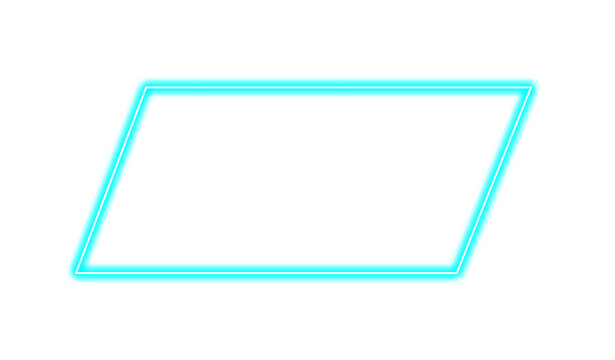 Neon blue parallelogram frame isolated on transparent background