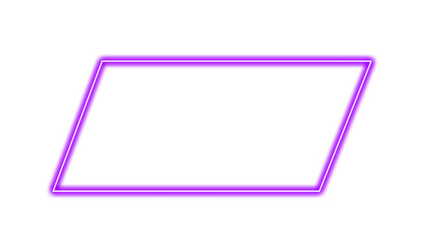 Purple neon parallelogram isolated on transparent background