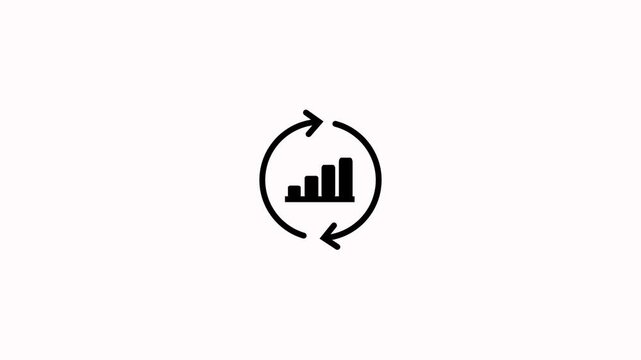Animated continuous improvement and rotating cycle flow lines icon featuring growth graph on white background. Containing arrow up for process optimization and productivity concepts