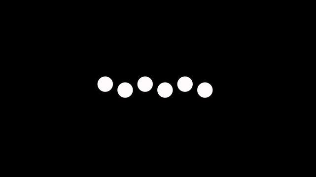 Minimal dot loading bounce progress loop animation on black background. Bouncing dots ui animation for loading screens, typing indicators, waiting sequences or processing interface