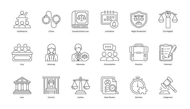 Law and Justice & Legal Vector Icon Pack Line Art Outline Illustration 