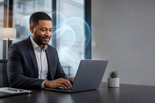 Manager Using AI Assistant for Modern Commercial Business Use