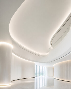 Futuristic White Curved Interior for Modern Commercial Business Use