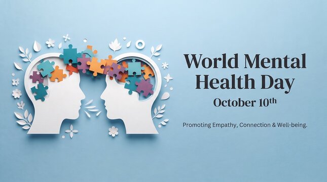 Two human heads with colorful brains representing world mental health day