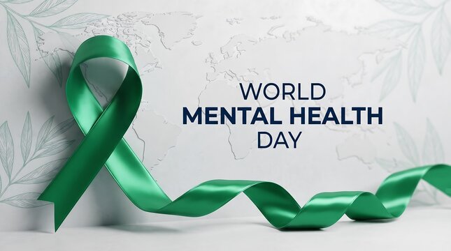 World mental health day awareness ribbon against a textured white background