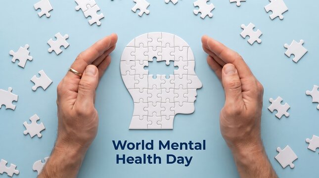 Hands forming a brain shape with paper cutouts for mental health day