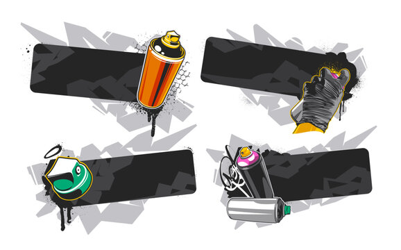 Graffiti Banners With Street Art Elements and Copy Space Isolated on White