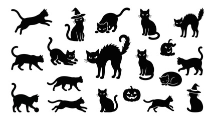 Obraz premium A spooky collection of black cats and halloween elements a festive and whimsical illustration for october celebrations