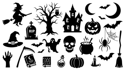 Fototapeta premium A spooky halloween collection featuring witches ghosts haunted houses and creepy crawlies for a frightful celebration
