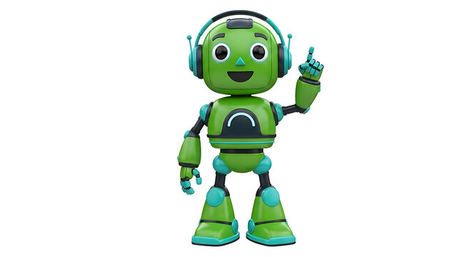 Green friendly robot waving hello