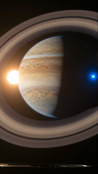 Bifurcated Zenith: Mythical Rings of the Dual-Sun Gas Giant