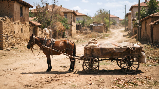 Traditional Dokar Horse Cart Dry Season Transport Scene