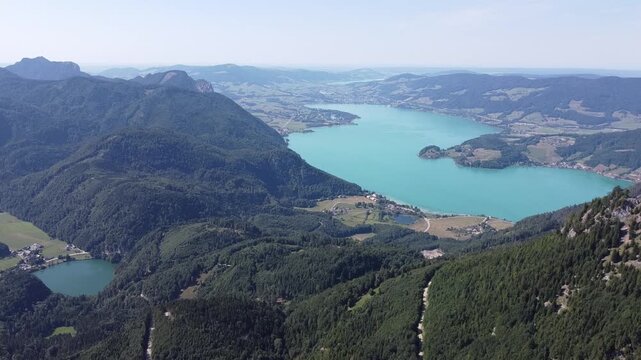 Panoramic View of Lake Wolfgangsee from a Mountain Summit in Upper Austria, Salzkammergut Region 4k
