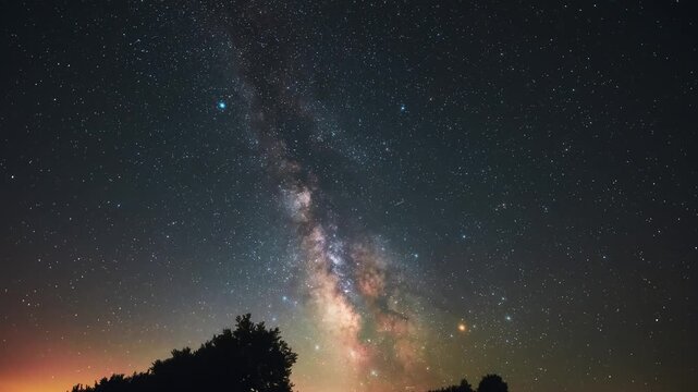 Constellations and Milky Way stars on a dark countryside skies. Time-lapse video.