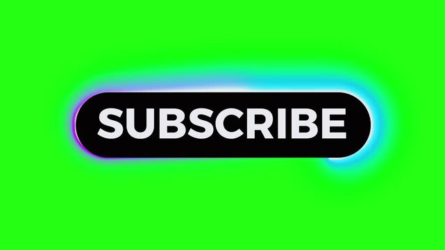 Three black subscribe buttons with glowing neon borders arranged horizontally on a bright green background with edges against solid rectangular subscribe