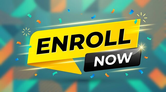 Enroll now banner with 3D yellow button for online course sign-up and education promotion