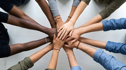 Obraz premium Diverse Group of People Stacking Hands Together for Teamwork Concept