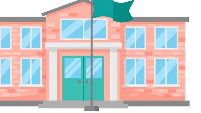 Public school building exterior front view vector illustration.