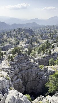 Dramatic Vertical Panning of Breathtaking Karst Formations and Dolines