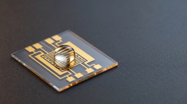 Microfluidic lab on a chip biosensor with golden interdigitated microelectrodes and liquid sample droplet