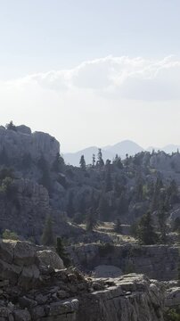 Vertical Panning View of Sharp Limestone Razor Rocks in Gidengelmez Mountains