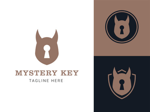 Mystery key logo design featuring a bold animal face and secure lock concept