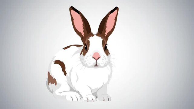 Brown and white spotted rabbit sitting on white background