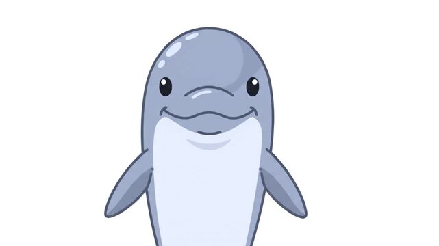 Cheerful grey dolphin illustration on white background.