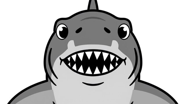 Great white shark head cartoon with sharp teeth.