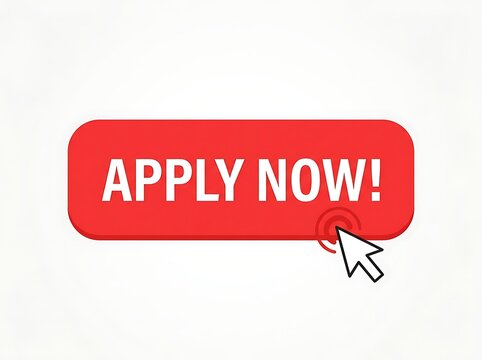 Hand clicking red apply now button for job application or online signup process