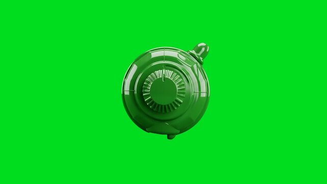 A top down view of a glossy green plastic landmine isolated on green screen