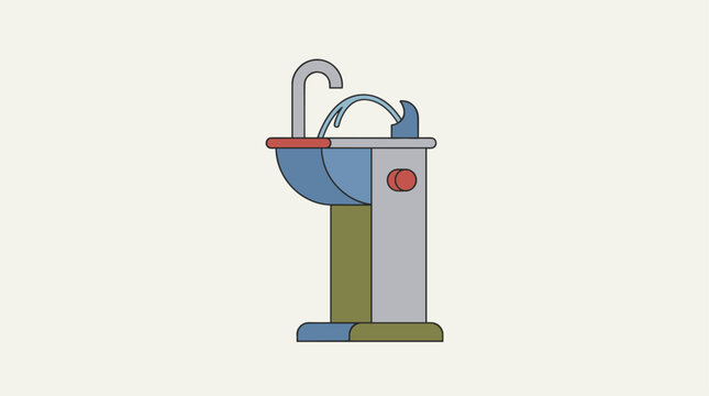 Flat design vector illustration of a public drinking fountain with water flowing, isolated on a light background.