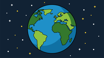 Fototapeta premium Flat design vector illustration of planet Earth with continents and oceans, set against a dark starry sky background