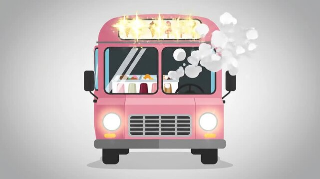 Pink ice cream truck vector illustration on grey background