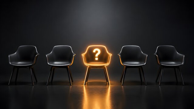 Glowing Question Mark Chair Representing Hiring Opportunity And Vacancy