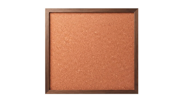Square cork bulletin board with a dark wooden frame isolated on transparent background