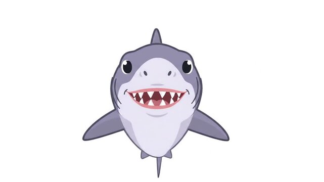 Smiling cartoon shark with sharp teeth.