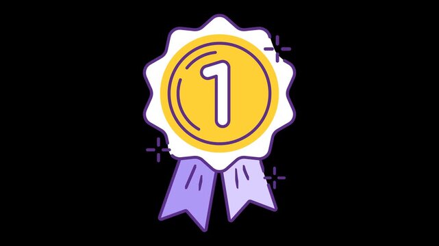 Animated first place gold medal award with transparent background