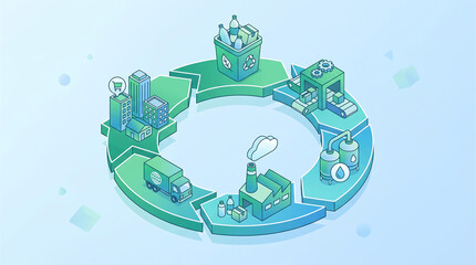 Naklejka premium Circular Economy Sustainable Supply Chain Recycling Isometric Illustration Green Business