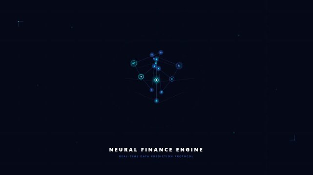 High tech digital animation of neural finance engine showing real time data prediction protocol with nodes