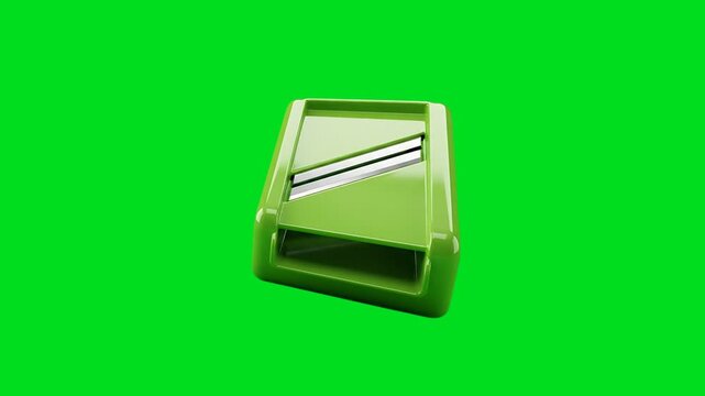 A vibrant green kitchen mandoline vegetable slicer on a solid green background