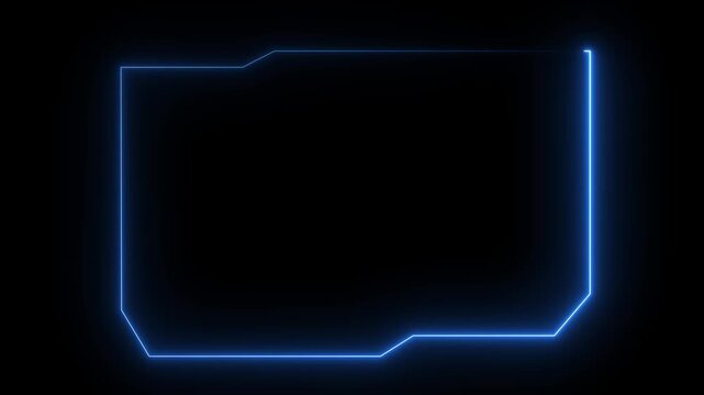 Neon glowing live stream overlay frame with red and blue light lines on a dark background for gaming channel video broadcast with space for chat and social media icon