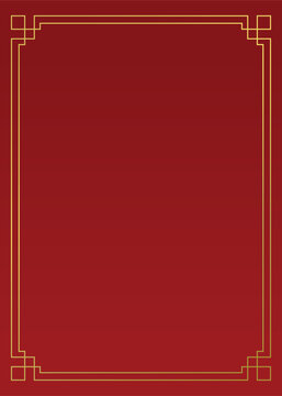 Red and gold New Year card template, elegant oriental border frame for greeting card, invitation or poster.
