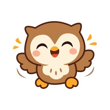 Cute happy owl flapping wings cartoon vector illustration isolated on white background