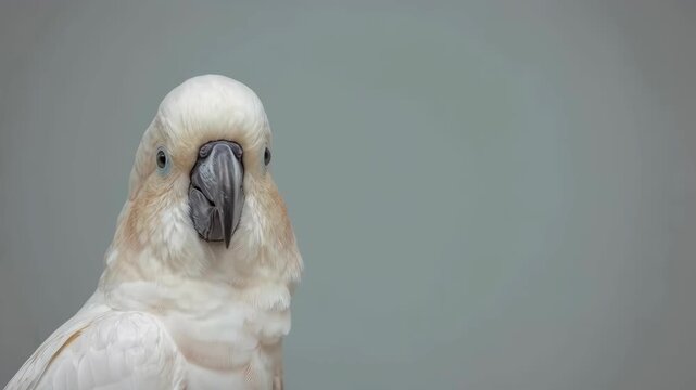 White Cockatoo Bird Portrait with Raised Crest, Flowing Feathers, Curved Beak and Intense Gaze
