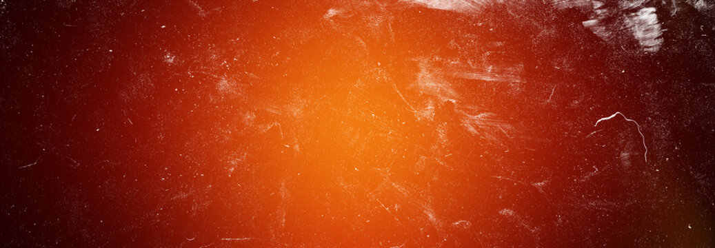 Orange gradient background with light scratches and dust particles for vintage design needs.